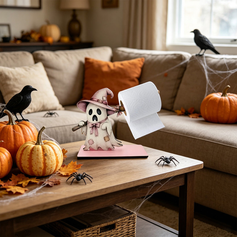 Décoration d'Halloween : distributeur de papier essuie-tout décoratif en bois représentant un personnage effrayant mignon, accessoire de cuisine à poser sur le comptoir.