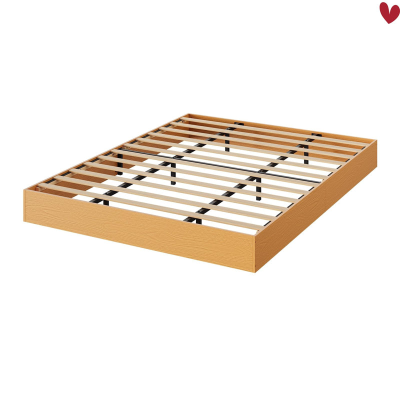Wood Platform Bed w/ Sturdy Wooden Slats, Floor-Standing Bed Frame, Modern Minimalist Design Space-Saving Bed Frame, No Box Spring Needed