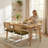 5-Piece Solid Wood Dining Table Set Rectangular Kitchen Table With Rattan Back Cantilever Chairs-2004468947
