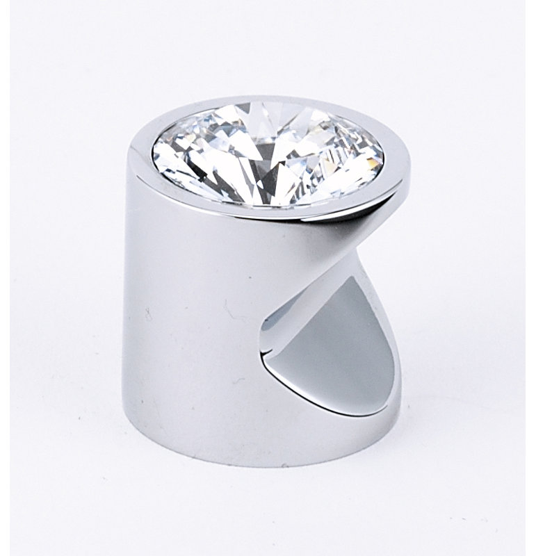 Poignée cylindrique en cristal Swarovski, Chrome poli, H 1,13 po x l 1 po x P 1 po