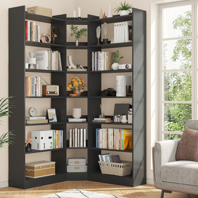 Bibliothèque d'angle à 7 niveaux avec tablette basse, bibliothèque d'angle autoportante pour le bureau à domicile, le salon, la chambre à coucher et la cuisine