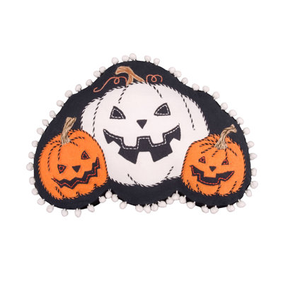 Halloween Pumpkin Skulls With Poms Shaped Lumbar Throw Pillow 18" x 12"