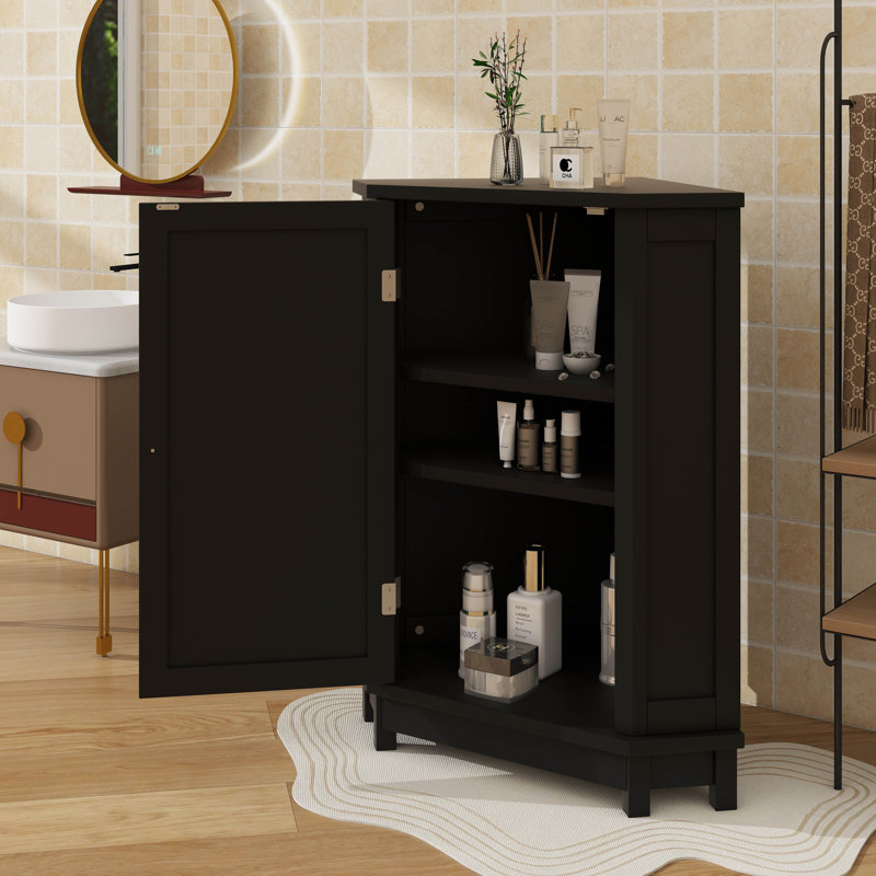 Contemporary Triangle Corner Bathroom Cabinet With Adjustable Storage Shelf, Black
