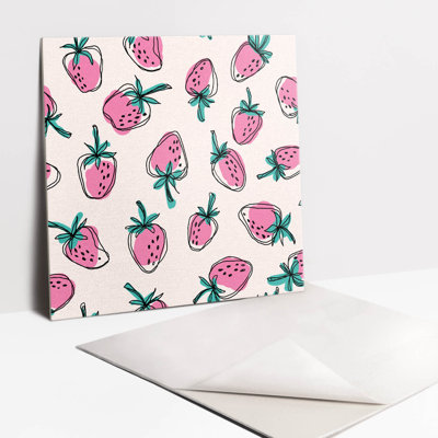 Self Adhesive Vinyl Splashback Tiles Sticker Peel Stick set 9 pieces 30x30 cm Pink strawberries