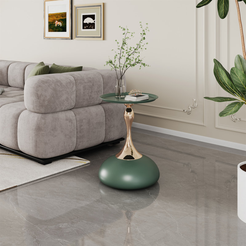 Fiontan Luxury Design Iron End Table, Minimalist Round Side Table For Small Space, Green