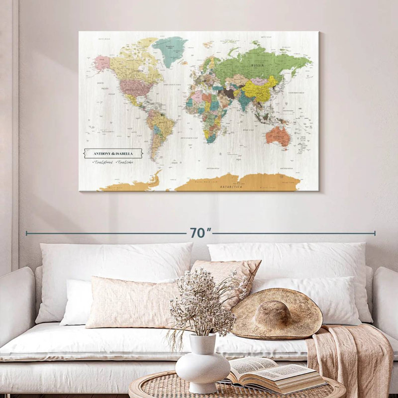 Carte du monde personnalisée avec punaise, H 32 po x l 48 po, Oui