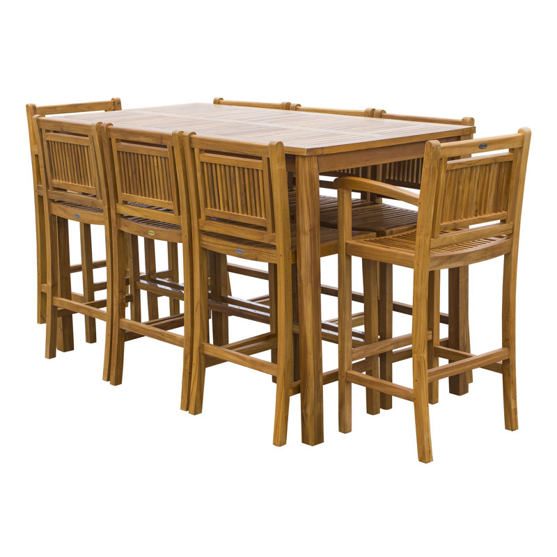 Maldives Outdoor 9 - Piece Teak Bar Height Dining Set