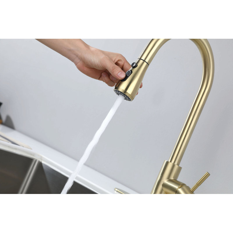 Robinet de cuisine avec douchette extractible, Doré