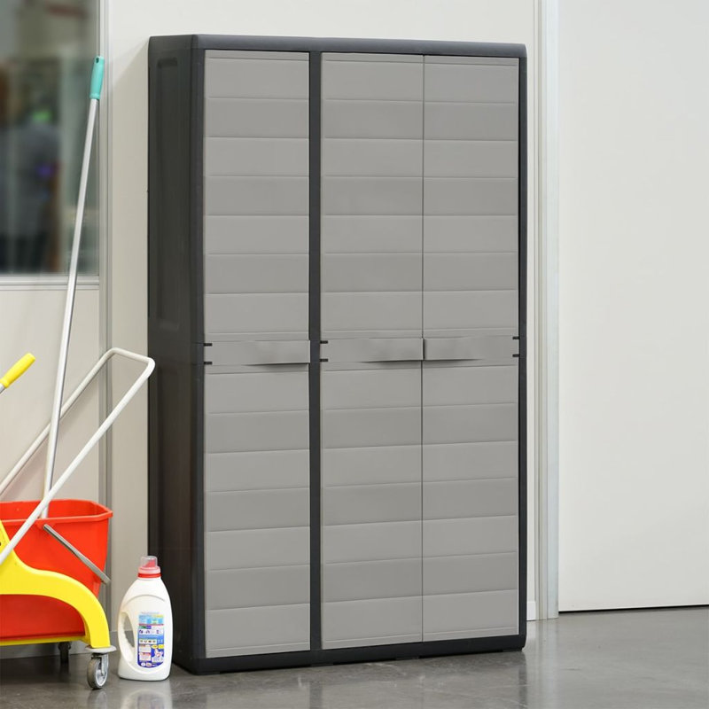 Plastic Single Storage Cabinet ( 171cm H x 97cm W x 38cm D), Black/Grey