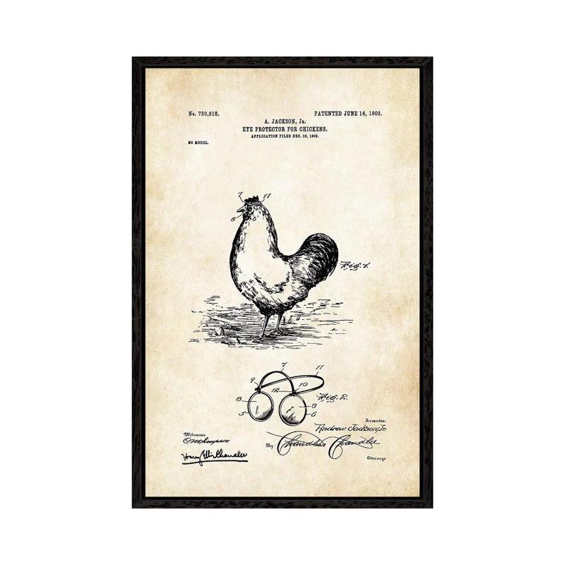 Chicken Glasses by Patent77 - Floater Frame Gallery-Wrapped Canvas Giclée on Canvas, Black, 66.04 cm H x 45.72 cm W