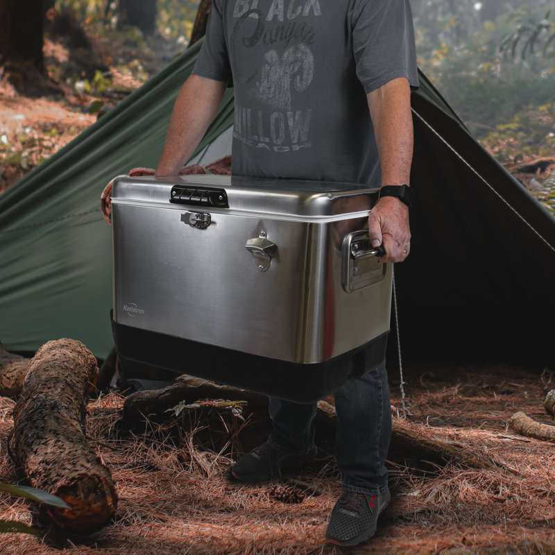 Stainless Steel and Black 51L Ice Chest Cooler with Bottle Opener