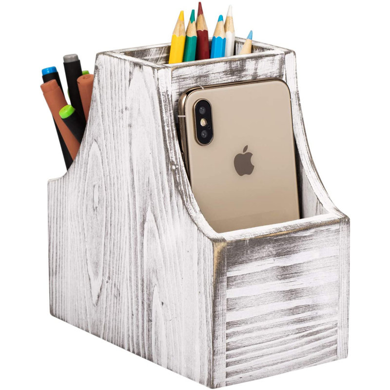 Support de télécommande, organisateur de rangement de fournitures de bureau en bois à 3 compartiments pour table basse, Blanc