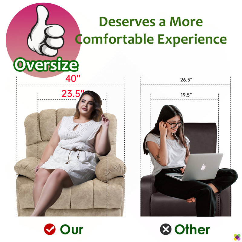 Harvey 40" Wide Oversize Upholstery Manual Recliner, Beige