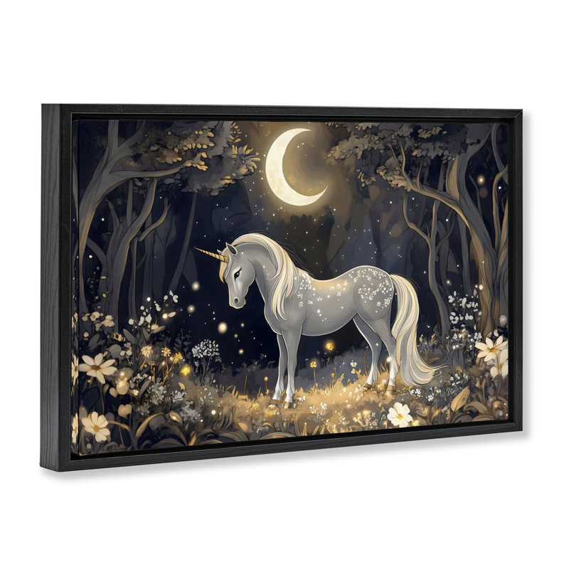 Cadre flottant licorne au clair de lune, design par Creative Studio, Cadre flottant noir de jais, H 17 po x l 25 po