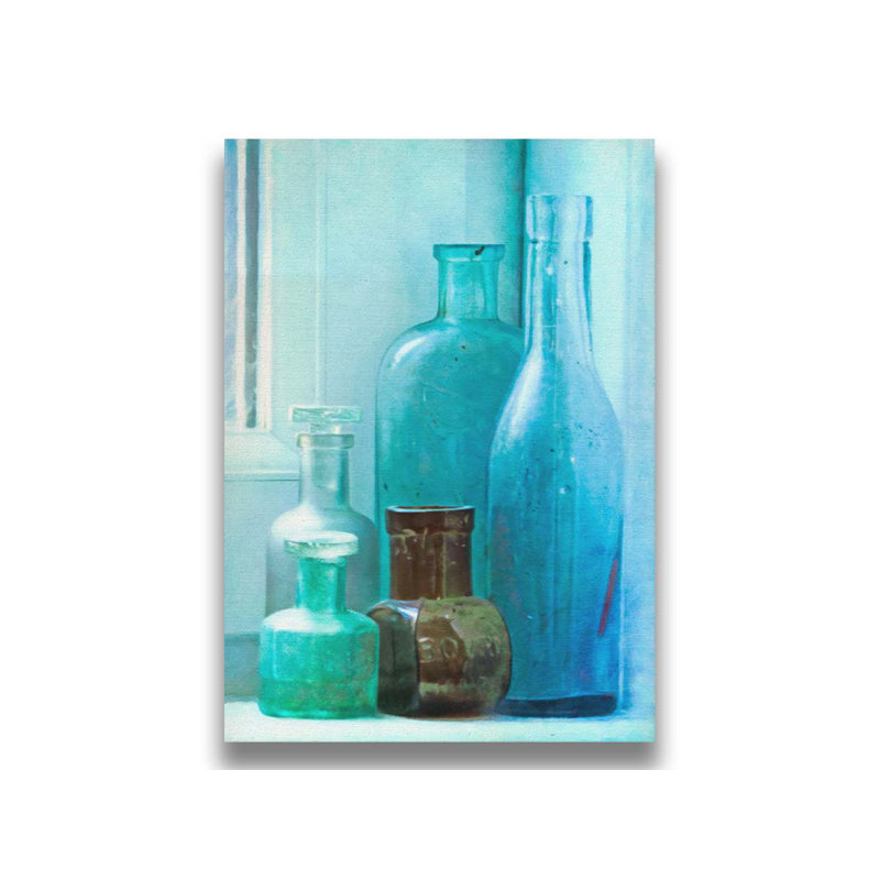 «Bottles on the Sill» par Hal Halli. Impression sur papier - Montée et encadrée, H 44 po x l 34 po