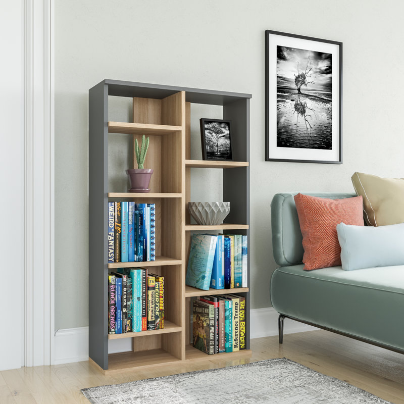 Amaura 123cm H x 72cm W Particle Board Bookcase, Oak/Anthracite