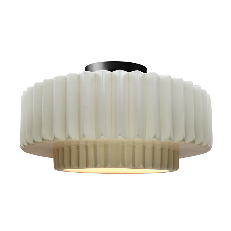 Radiance Ceramic Pleated Semi-Flush Mount, 8" H x 16.5" W x 16.5" D, Matte White, Matte Black