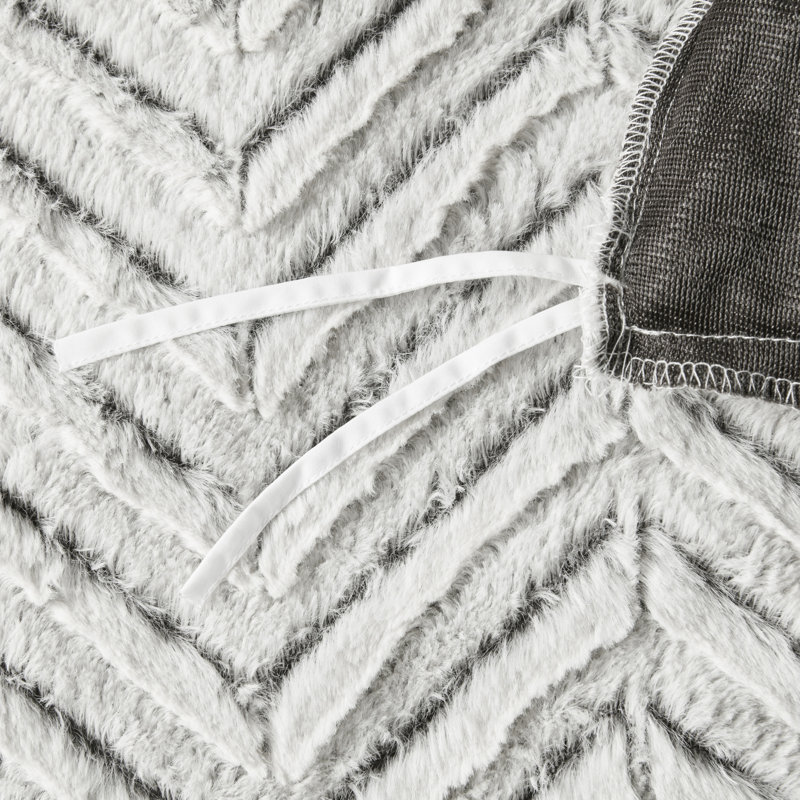 Ivory Chevron Brushed Fur King Duvet Cover Set