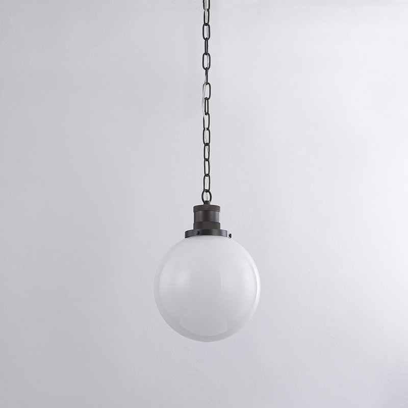 Old Bronze and White Glass Globe Pendant Light