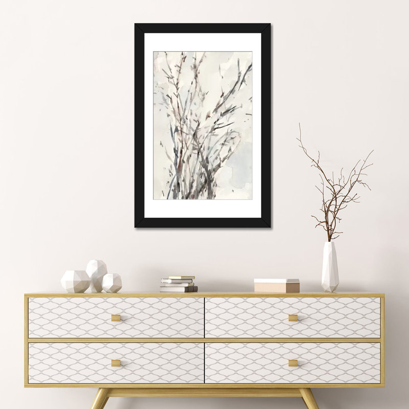 « aquarelle branches i », impression sur toile tendue, H 32 po x l 24 po x P 1 po, Papier d'art encadré noir, Blanc
