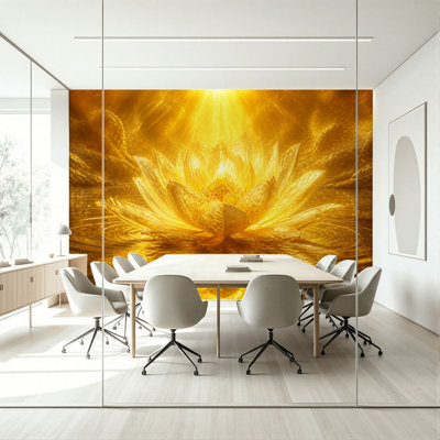 Décoration murale auto-adhésive moderne à motif de fleurs de lotus doré pour salon de chambre à coucher L 100 po x l 144 po