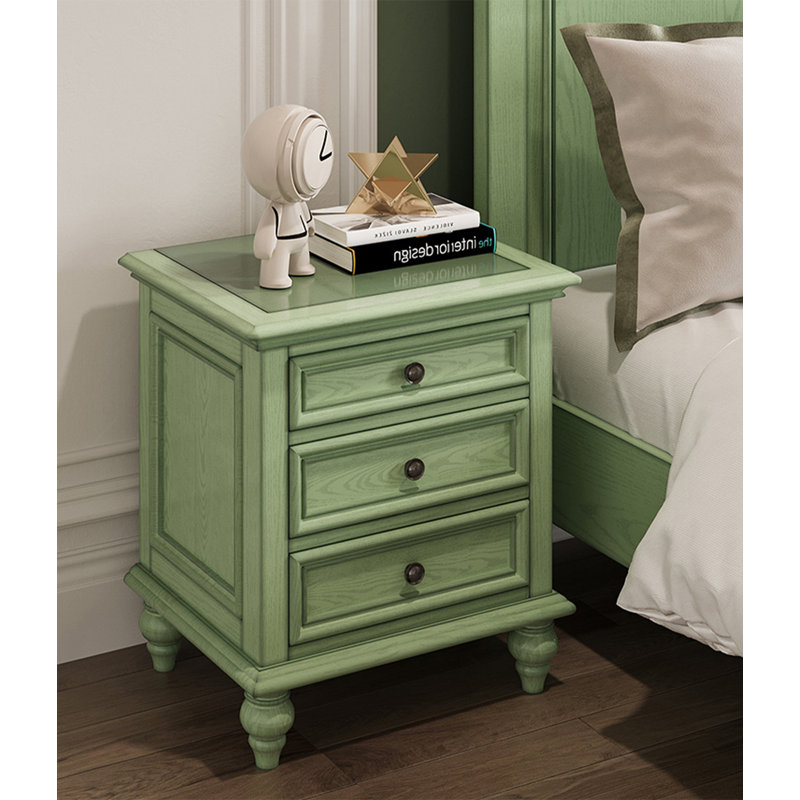 Table de chevet américaine en bois de frêne blanc avec trois tiroirs et des rails coulissants en bois, convenant à la chambre à coucher