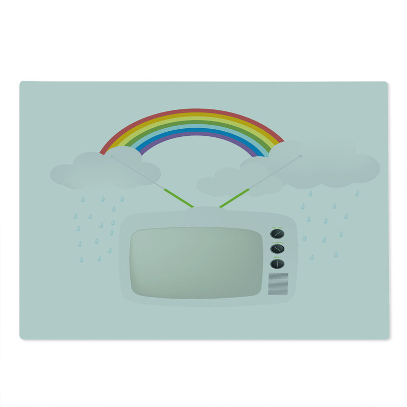 Ambesonne Rainbow Cutting Board Large Size Old TV Raining Clouds Multicolor