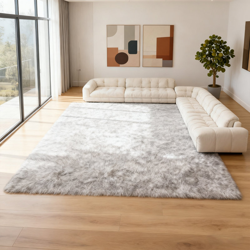 Plush Faux Sheepskin White Rug, Rectangle 8' x 10'