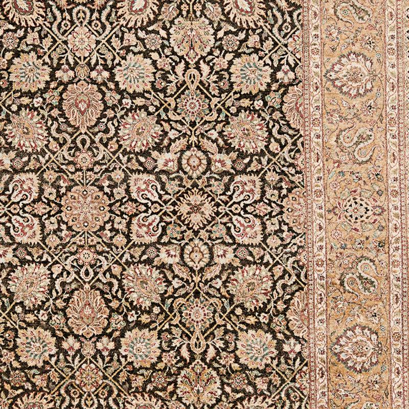 Hand Knotted Wool Area Rug in Black And Gold