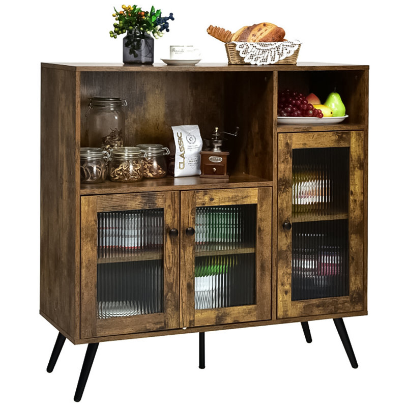 Buffet Buffet Armoire de rangement de cuisine avec porte vitrée et tablettes réglables