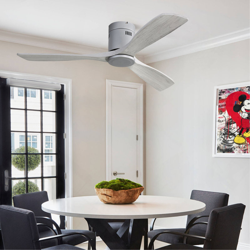 Ventilateur de plafond encastré 52 pouces DC 3 pales en bois sculpté, ventilateur, silencieux, télécommande réversible sans lumière