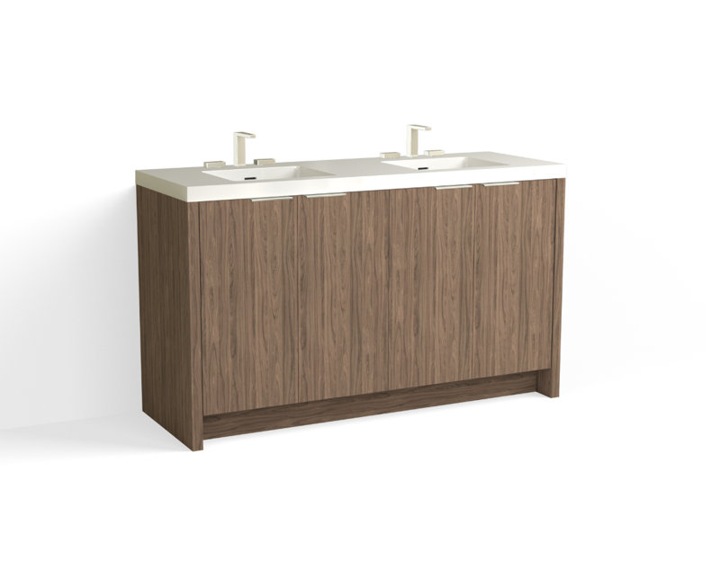 Mesa 60" W Freestanding Double Bathroom Vanity , White Gloss, Charred/Satin Nickel, 8" Widespread