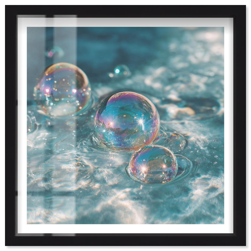 «Aqua Orbs Shadowbox», impression côtière Glam Art par Notoriart, cadre noir, 16 x 16, H 17 po x l 17 po, Structure noire