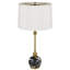 Lampe de table, abat-jour tambour blanc, col en laiton mince, marbre noir tourbillonnant 29 po