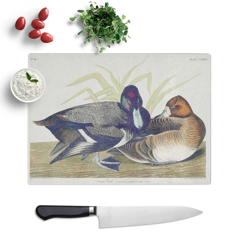 Tempered Glass Scaup Ducks by John James Audubon Chopping Board, 28.5 cm x 20 cm