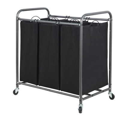 35.6 Gal Laundry Hamper Cart with Rolling Wheels and Removable Bags,3 Section Laundry Sorter,Black