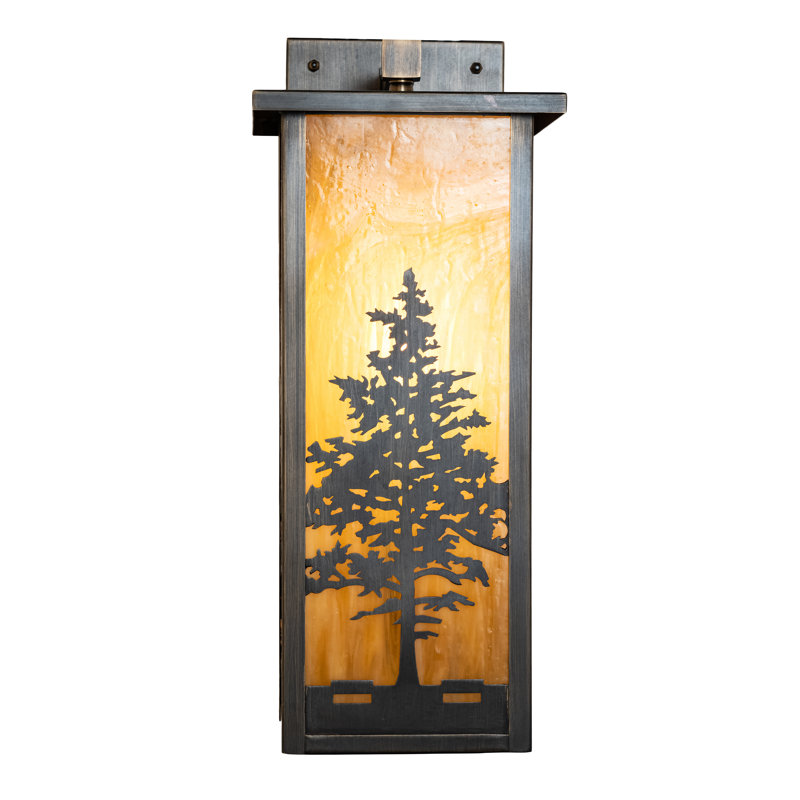 Applique à bras en laiton massif, H 18,5 po x l 7,5 po x P 10,25 po, Orange / brun Craftsman, LAITON / VERRE