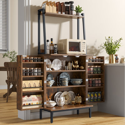 51" Modern Kitchen Pantry Storage Cabinet, Freestanding Hutch With Doors & Shelves, Buffet Sideboard With Microwave Stand, Coffee Bar, Cupboard For Di by Ebern Designs