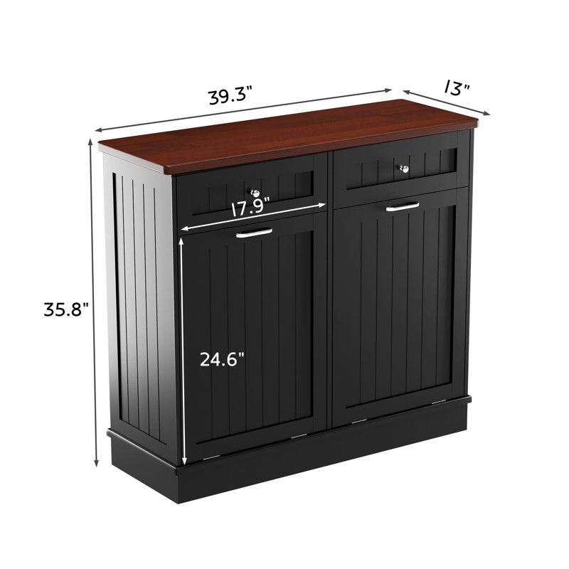 Black Double Tilt Out Trash Cabinet with Countertop and Drawer