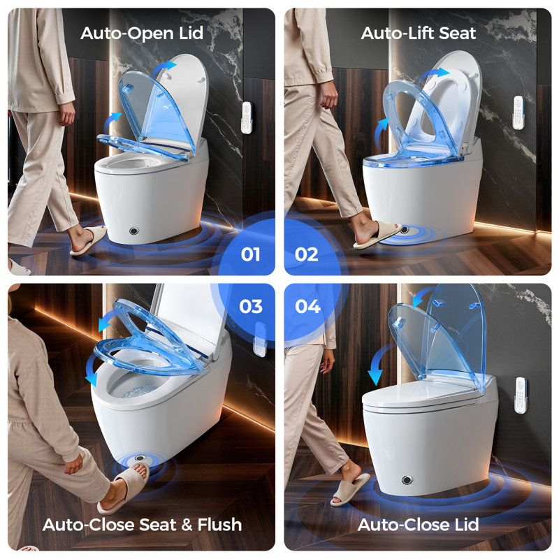 BCANHOME Smart Toilet with Tankless Bidet Wash, Auto Open Lid, 1.28 Gallons Auto Dual Flush, Heat Seat, Warm Wash/Dryer, Soft Closing, Remote Control