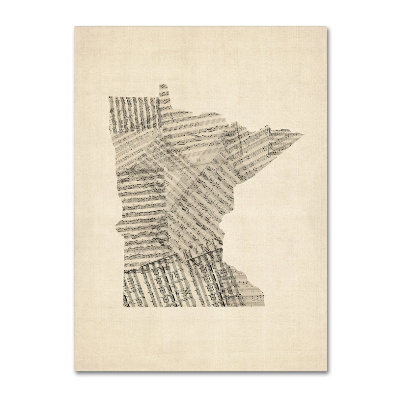 «Old Partition Map of Minnesota», impression, H 19 po x l 14 po x P 2 po, Toile tendue, Pas de tapis