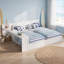 Ensemble de lit plateforme blanc pour deux lits jumeaux avec bureau de rangement amovible, lits jumeaux avec tablette centrale réglable en 3 positions, cadre de lit avec poste de travail intégré pour chambre d'enfants partagée-305682187