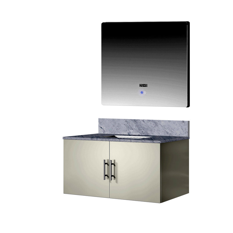 Meuble-lavabo de salle de bain 36 po X P 22 po D, plateau en marbre de Carrare et Miroir à DEL, Blanc lustré, Blanc lustré