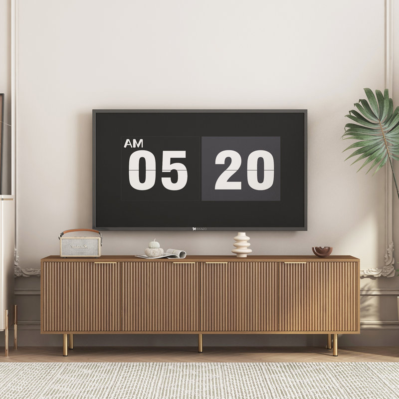 Wood Modern TV Stand With Fluted Design, Entertainment Center, Storage Doors, Media Cabinet For 55+ Inch Tvs, Living Room