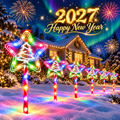 Solar Christmas Decorations Outdoor, Solar Star Tree Pathway Lights 10 Modes Solar Christmas Lights Outdoor Waterproof with 180 LEDs, Solar Candy Cane Stake Lights for Yard Lawn Garden Decor