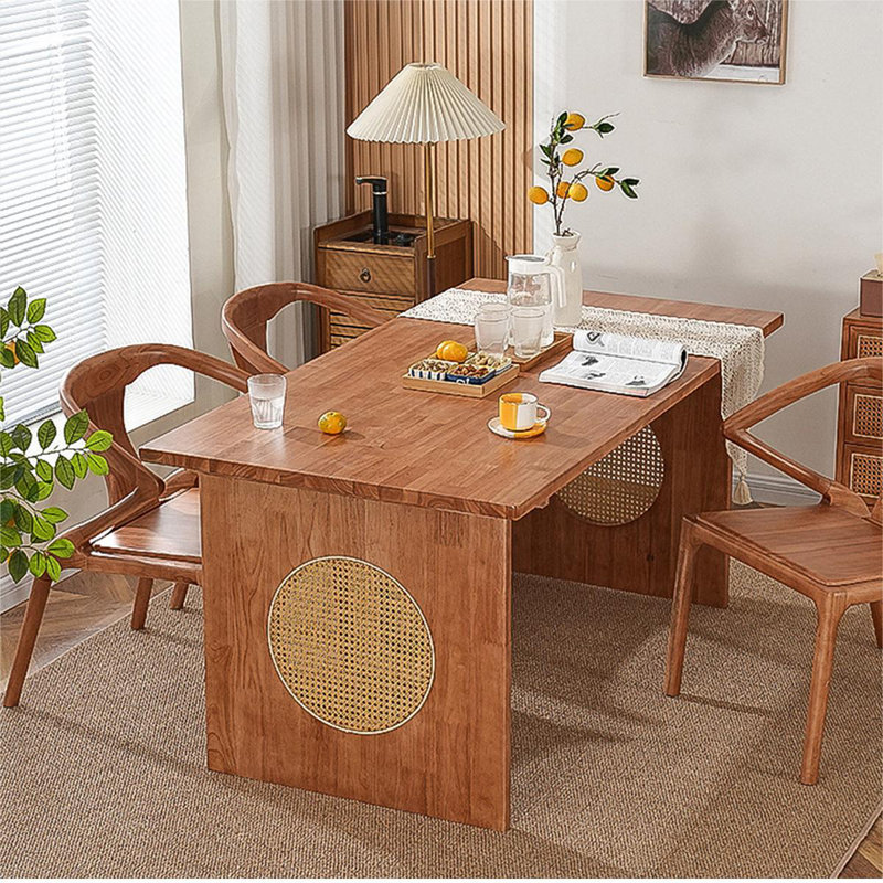 Brown Rectangular Solid Wood Dining Table Sets, 29.1"H x 59"L x 31.5"W