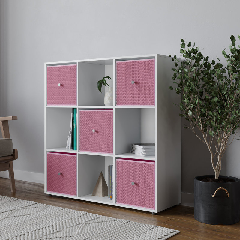 93 cm H x 12 cm W Solid Wood Standard Bookcase, White/Pastel Pink