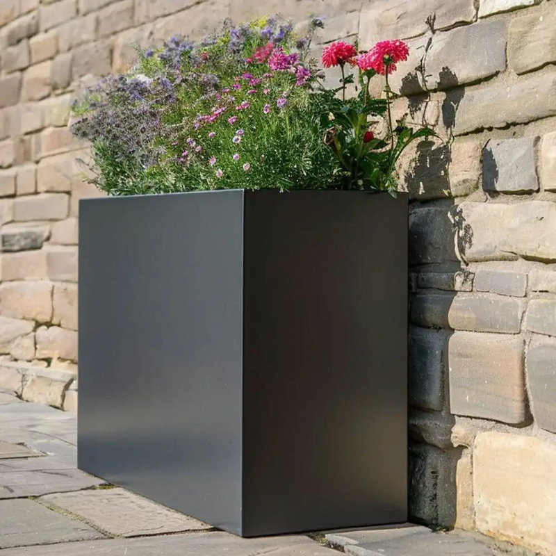 Reny Galvanised Zinc Trough Planter, 60cm H x 80cm W x 60cm D, Grey