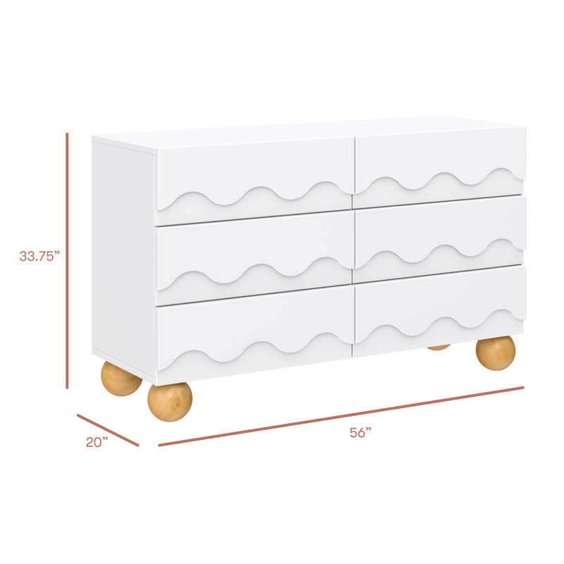 Lido Wave 6-Drawer Wide Assembled Dresser (56"), White/Honey