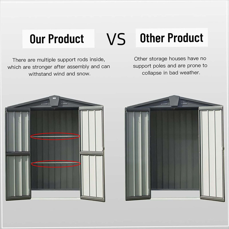 Metal Storage Shed, 76.57" H x 118.43" W x 95.12" D, Black
